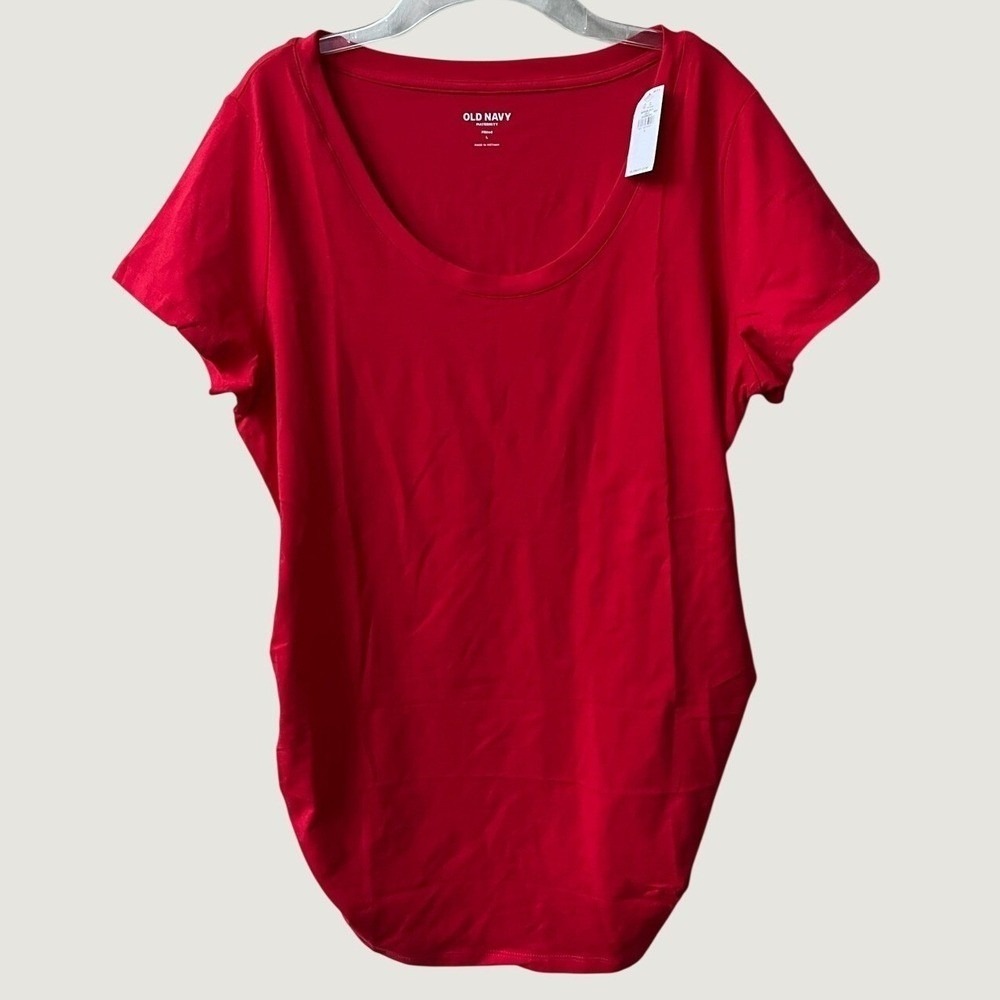 Old Navy Maternity Large Red Ruched Sides Short Sleeve T Shirt NWT